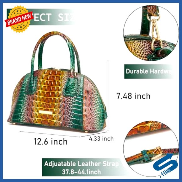 Vegan Leather Crocodile Tote with Top Handle, Crossbody Strap, 4 Pockets